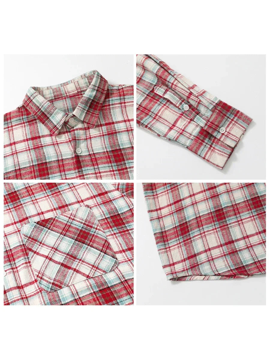 Loose-fit retro plaid blouse