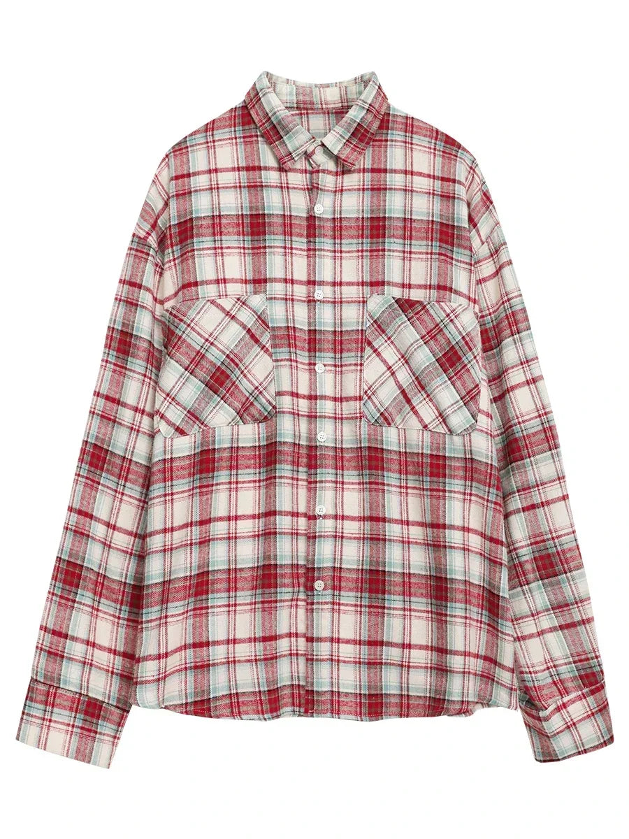 Loose-fit retro plaid blouse