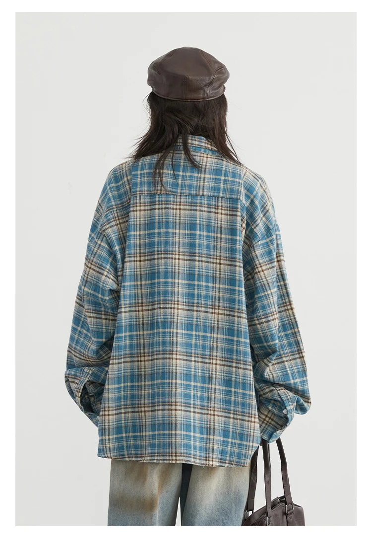 Loose-fit retro plaid blouse