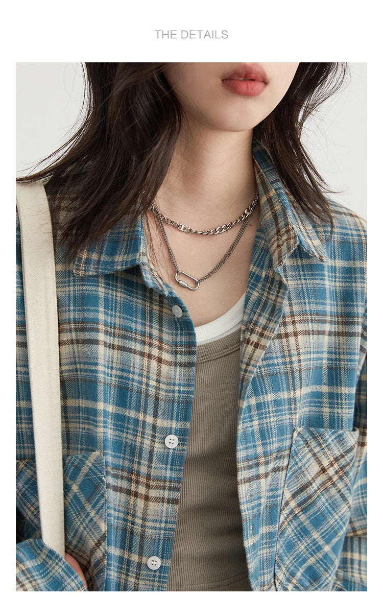 Loose-fit retro plaid blouse